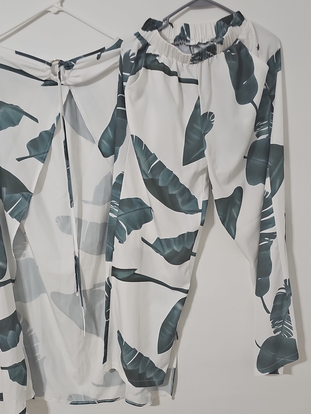 White Jumpsuit with Green Leaf Print